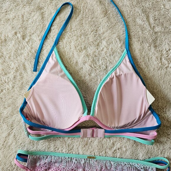 Victorias Secret Mermaid Ombre Pastel Lace Triangle Bikini Set Multicolor 34D M - Picture 7 of 11
